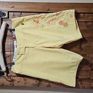 Powder Room Floral Embroidered Swim Boardshorts Yellow Size 11